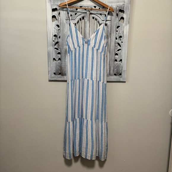 Rails Avril Dress Gibson Stripe Blue/ White Linen Midi Tiered Sundress NWOT - Picture 5 of 11